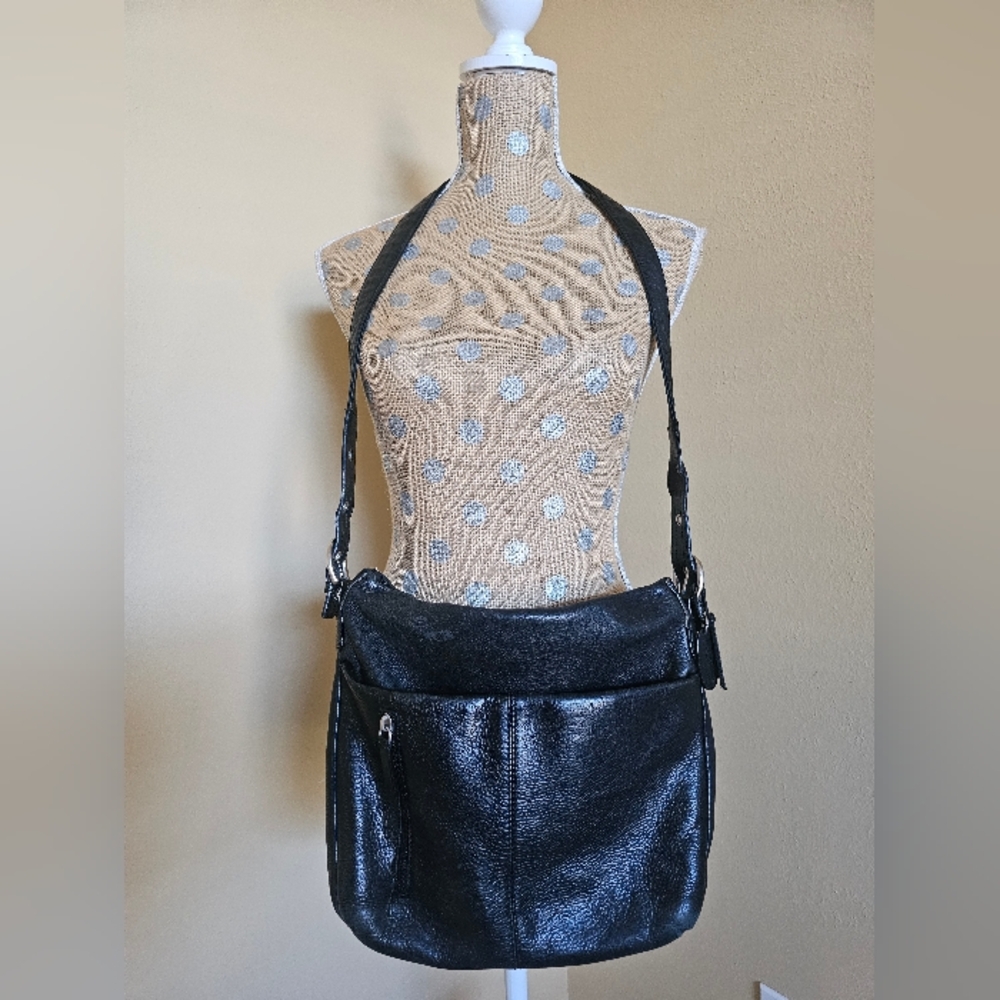 Rolfs 100% Leather Crossbody Purse Black Pebbled